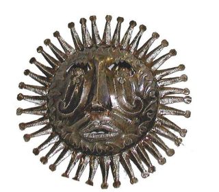 10" Haitian Metal Steel Drum Sun Face in Natural   Caribbean Craft