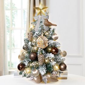 2ft Mini Christmas Tree With Light Woodland Artificial Small Tabletop Christmas Decoration With Flocked Snow, Exquisite Decor & Xmas Ornaments For Tab