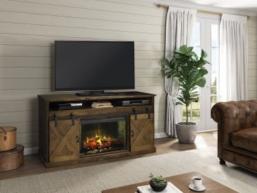 Bridgevine Home Farmhouse 66 inch Electric Fireplace TV Stand for TVs up to 80 inches, Aged Whiskey Finish