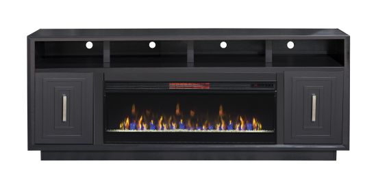 Bridgevine Home Sunset 83 inch Electric Fireplace TV Stand for TVs up to 95 inches, Black Finish