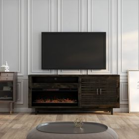 Bridgevine Home Avondale 83 Inch Electric Fireplace TV Console, for TVs up to 95 inches, Charcoal-Brown Finish