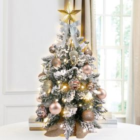 2ft Mini Christmas Tree With Light Artificial Small Tabletop Christmas Decoration With Flocked Snow, Exquisite Decor & Xmas Ornaments For Table Top Fo (Color: Gold)