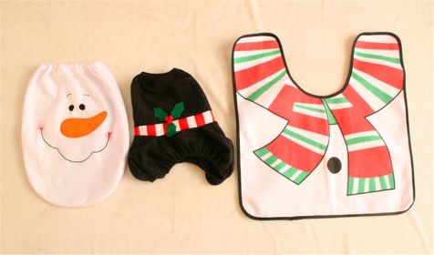 Merry Christmas Bathroom Curtain Santa Claus Toilet Seat Christmas Decorations (Option: 3pc set)