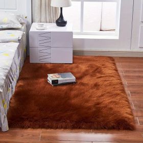 1pc Fluffy Imitation Wool Area Rug, Suede Fleece Bottom Long Imitation Wool Rug, Acrylic 80% Polyester 20%, 2.36inch Long Wool, Living Room Bedroom Ru (Color: Coffee, size: 35.43*59.06inch)